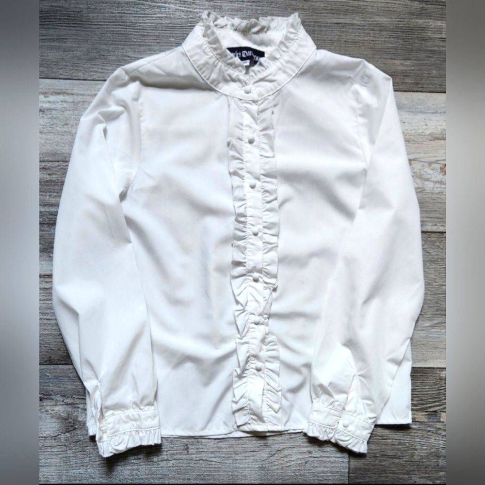 Scarlet Darkness Girls White Long Sleeve Ruffle Button Down Blouse